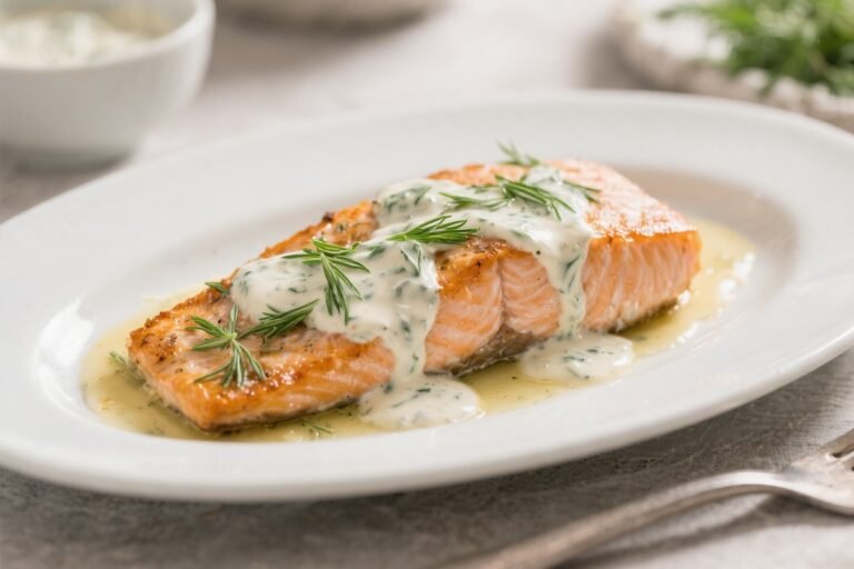 Baked Salmon With Creamy Dill Sauce – Simple, Bright, And Reliable