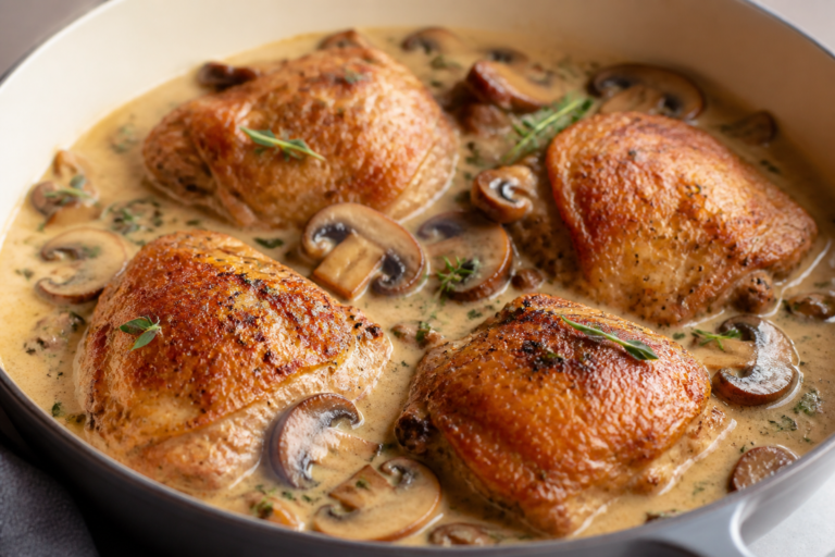 Creamy Mushroom Chicken Thighs – Comforting, Cozy, and Weeknight-Friendly