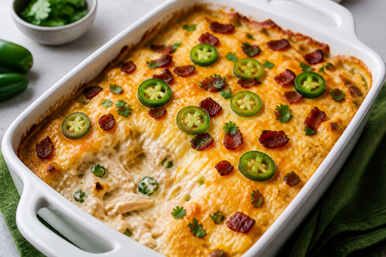 Creamy Jalapeño Popper Chicken Casserole – Comforting, Spicy, and Crowd-Pleasing