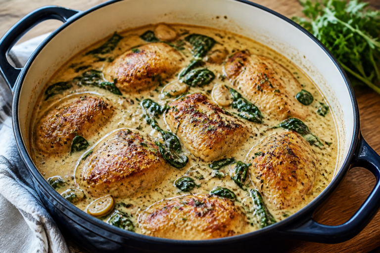 One Pot Creamy Garlic Chicken & Spinach – A Cozy, Weeknight Winner