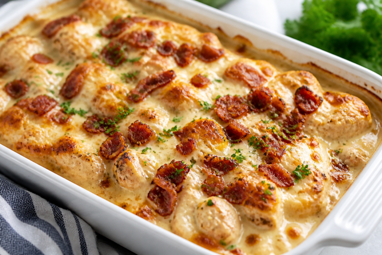 Low Carb Chicken Bacon Alfredo Bake – Creamy, Comforting, and Weeknight Easy