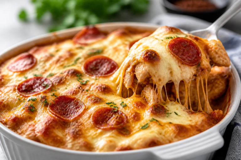 Cheesy High Protein Pizza Chicken Bake – A Comforting, Lighter Take on Pizza Night