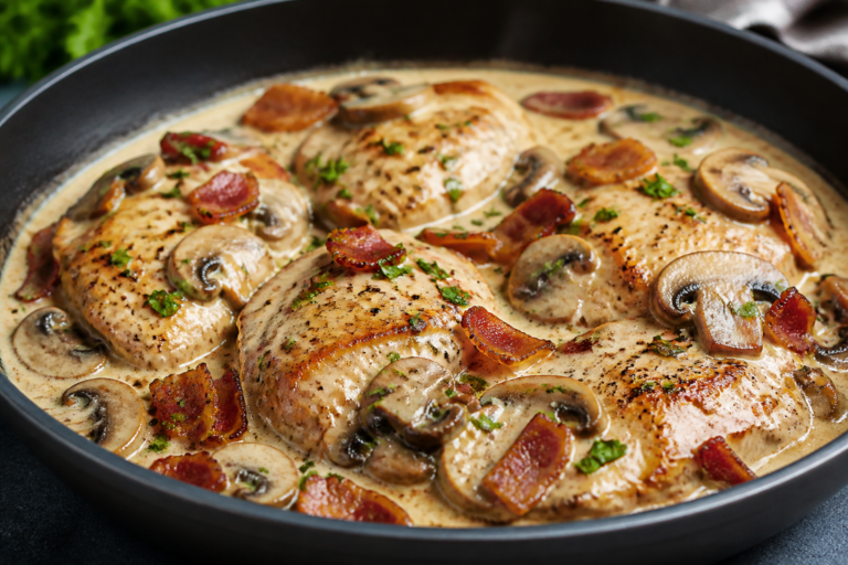 Low Carb Creamy Bacon Mushroom Chicken – Comfort Food With Big Flavor