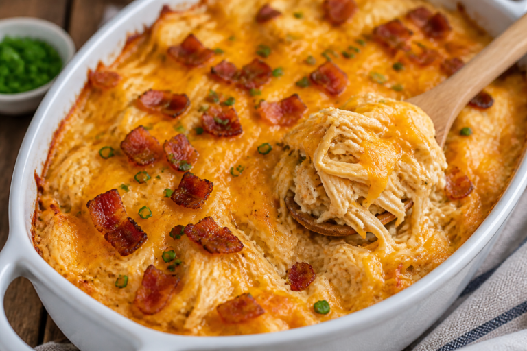 Easy Keto Crack Chicken Casserole – Creamy, Cheesy, and Low-Carb Comfort