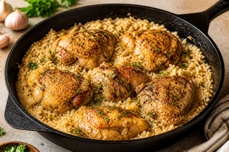 Lazy Garlic Butter Chicken & Rice Skillet – A Cozy One-Pan Weeknight Dinner