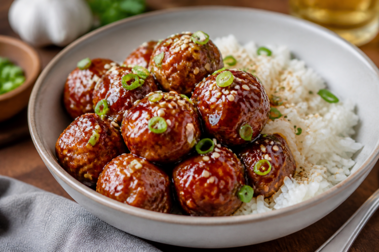 Sticky Honey Garlic Meatballs & Rice – Sweet, Savory, and Weeknight-Friendly