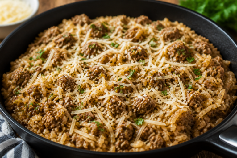 One-Skillet Garlic Parmesan Beef Rice – Comforting, Hearty, and Fast