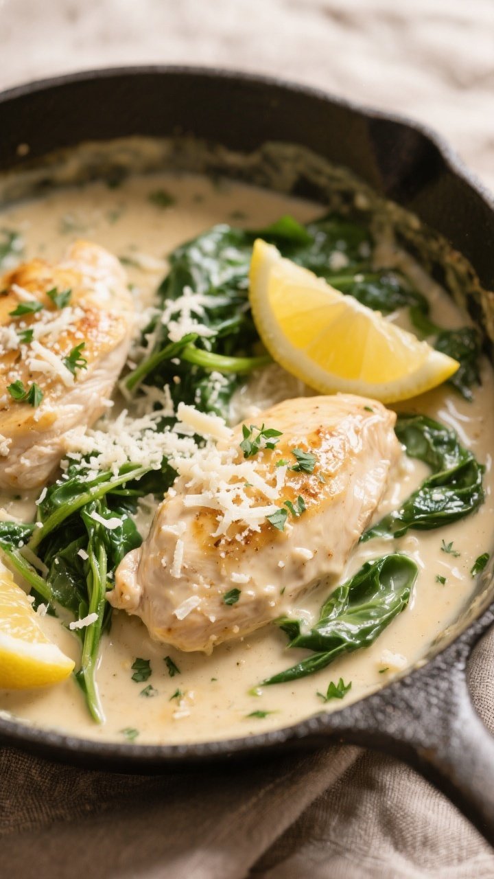 Creamy sauce detail: Overhead shot of the skillet just after parmesan has been gently melted into th