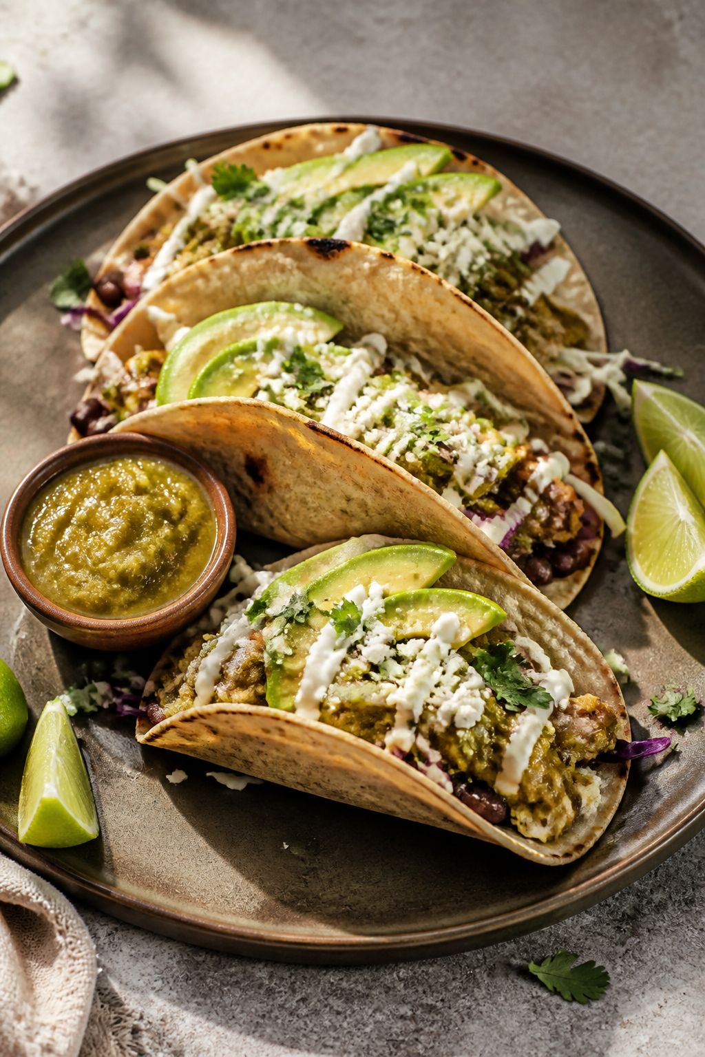 Final dish presentation: Restaurant-quality plated skillet chicken folded into warm tortillas taco-s