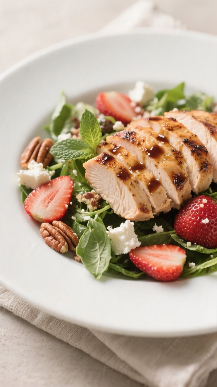 Final plated dish — Restaurant-quality presentation: Beautifully plated Grilled Chicken Strawberry