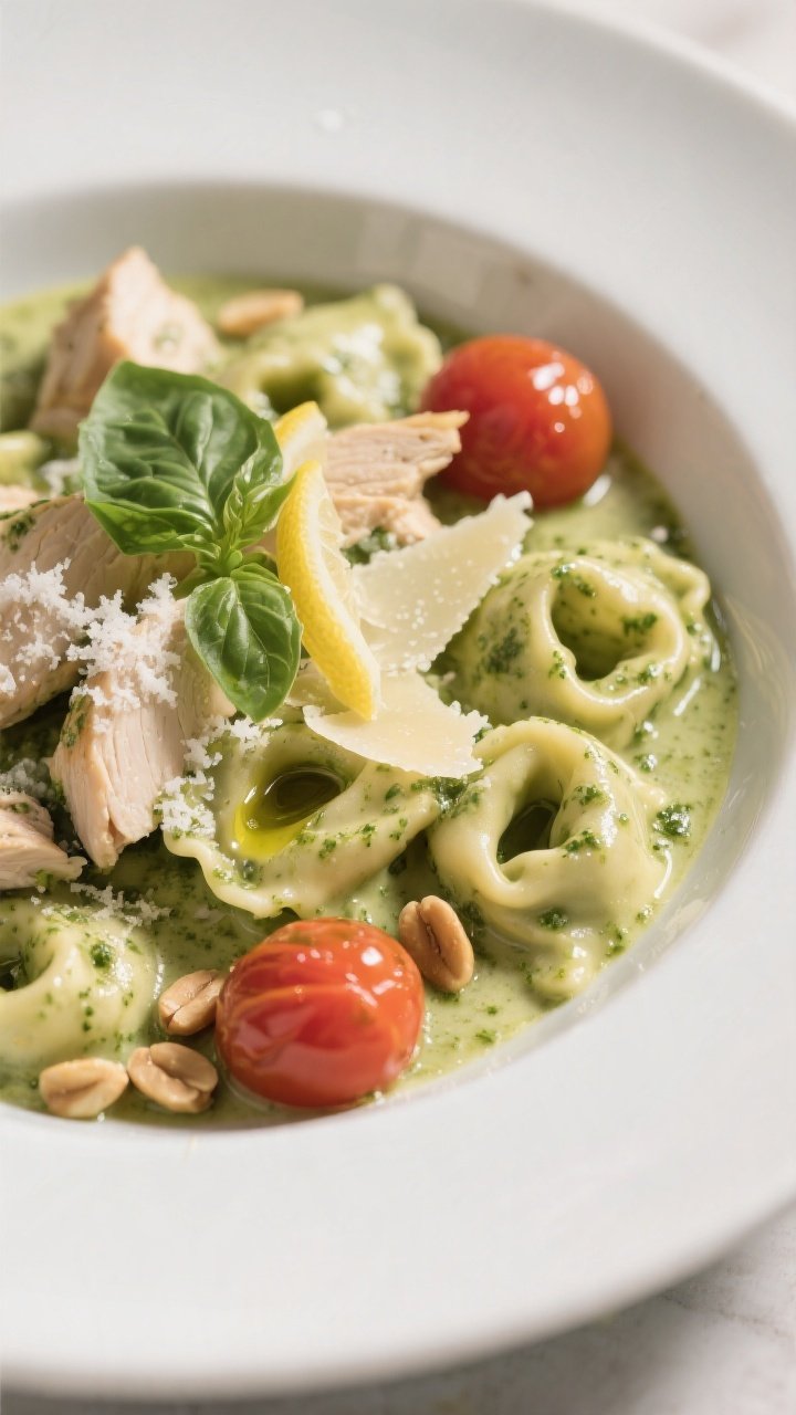Final plated dish – Restaurant-quality presentation: Beautifully plated Creamy Pesto Chicken Torte