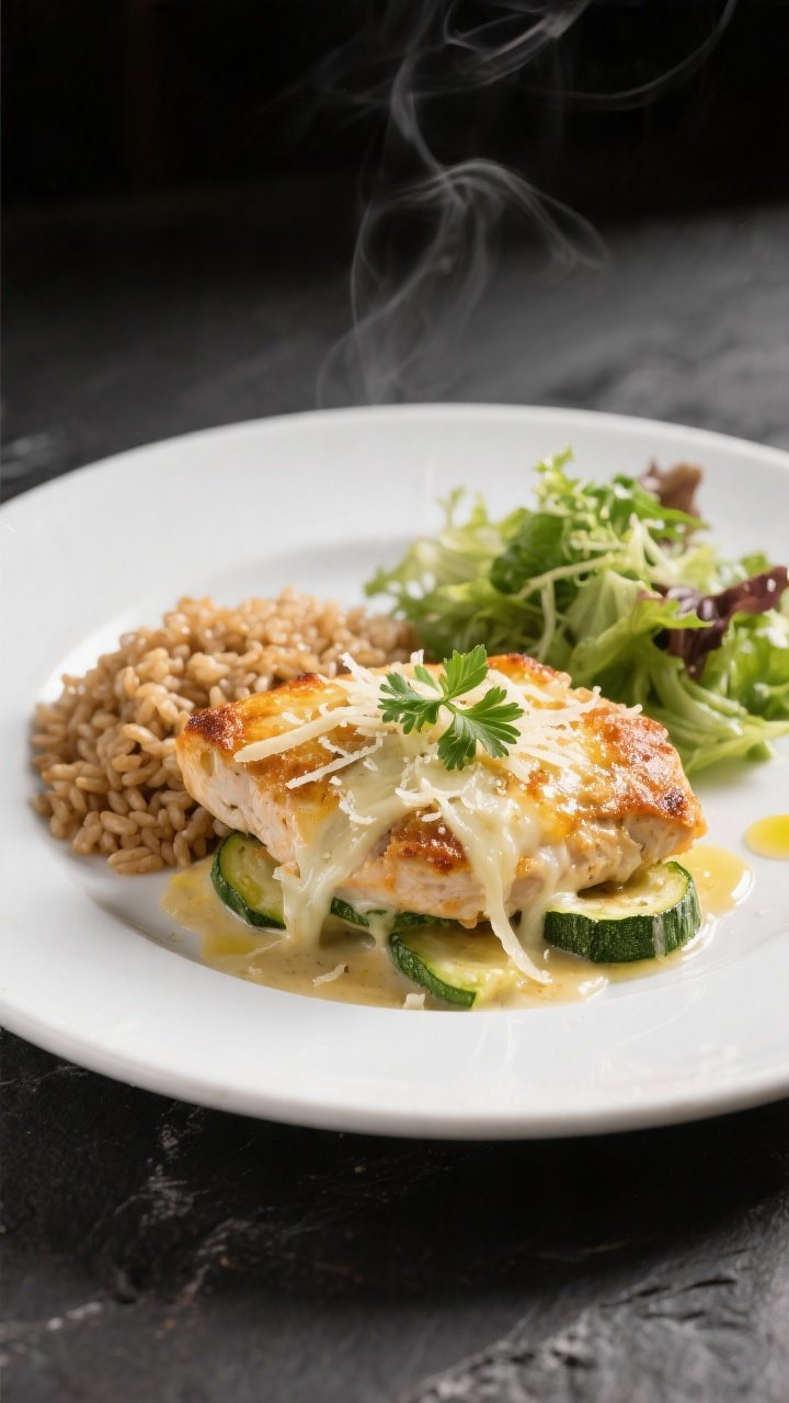 Final plated dish: Restaurant-quality presentation of a neatly plated portion of Healthy Ranch Chick