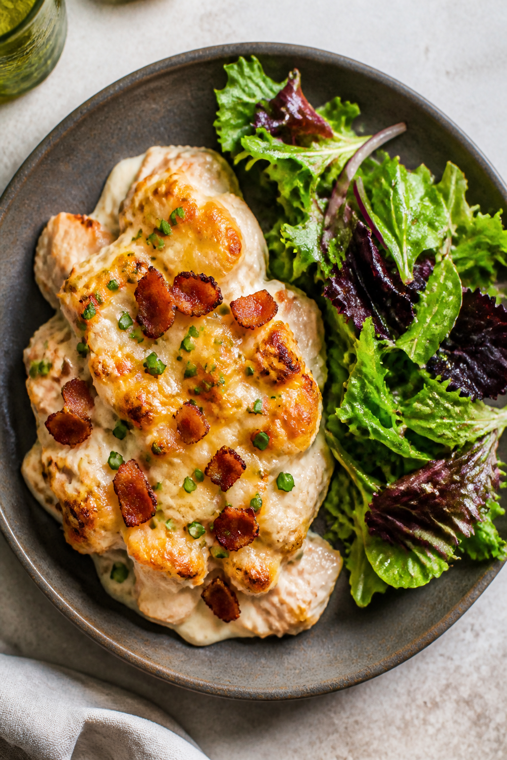Final plated dish: Restaurant-quality presentation of a generous scoop of Protein-Packed Chicken Bac