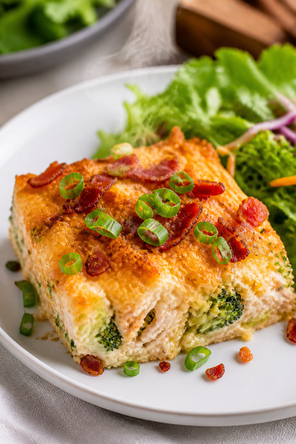 Final plated dish: Restaurant-quality presentation of a square slice of High Protein Crack Chicken C