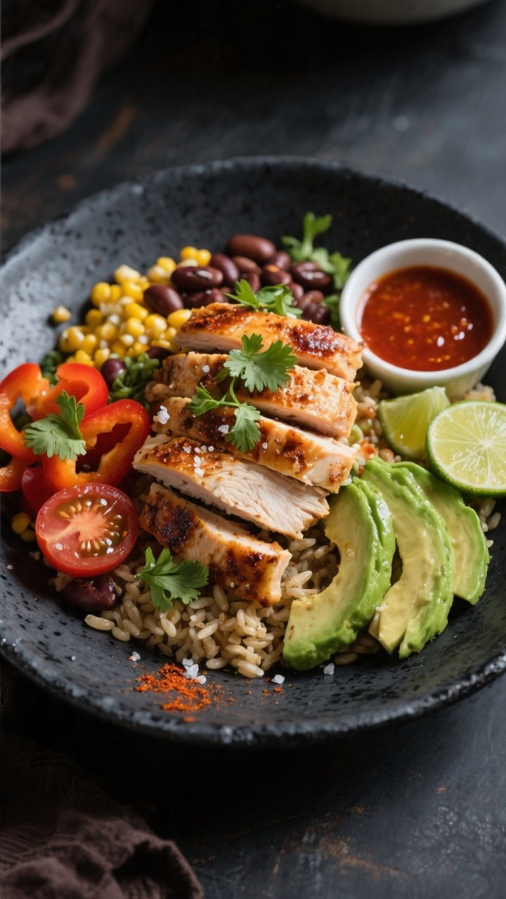 Final plated hero: Restaurant-quality presentation of the finished Chipotle Chicken Power Bowl on a 