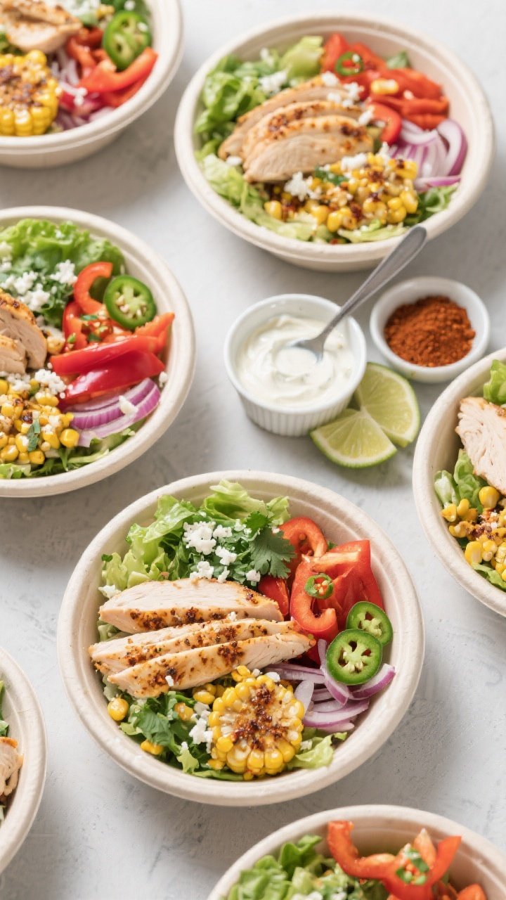 Overhead “tasty top view”: Top-down shot of multiple meal-prep style bowls featuring the Street 