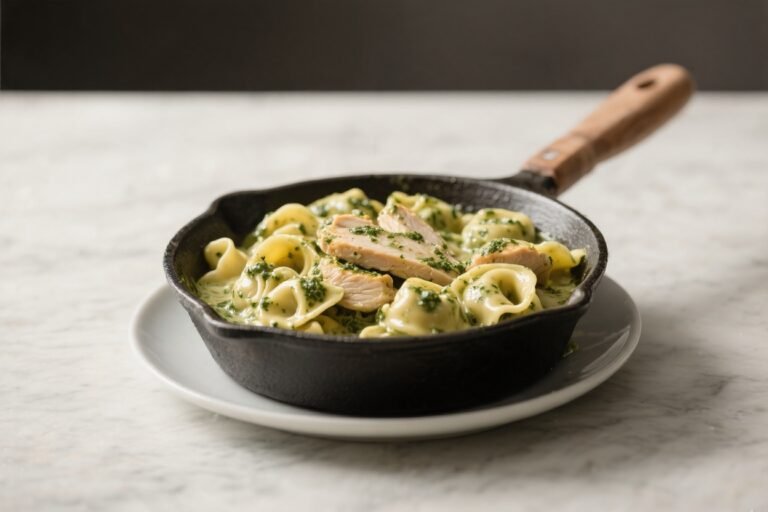 Creamy Pesto Chicken Tortellini Skillet – A Cozy One-Pan Weeknight Dinner