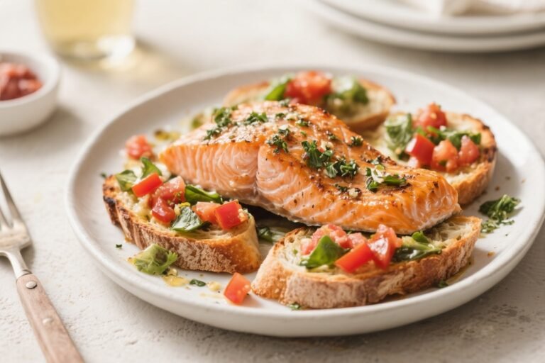 Healthy Bruschetta Salmon Bake – Fresh, Bright, and Easy