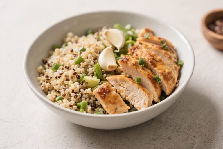 Garlic Chicken Quinoa Bowl – A Bright, Satisfying Weeknight Favorite