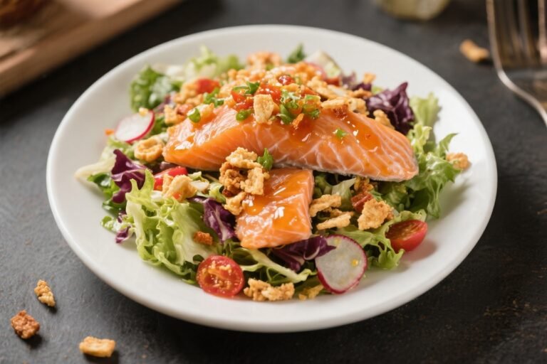 Hot Honey Salmon Crunch Salad – Sweet Heat With Fresh, Crisp Texture