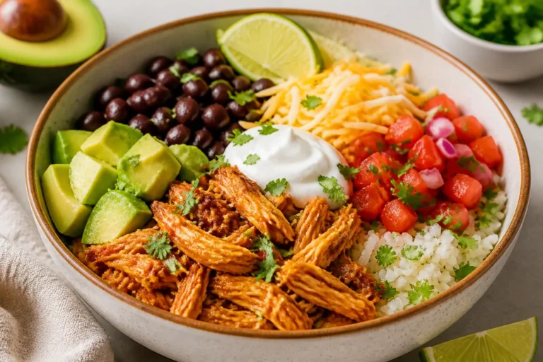 Crockpot Shredded Chicken Burrito Bowls – Easy, Flavorful, and Weeknight-Friendly