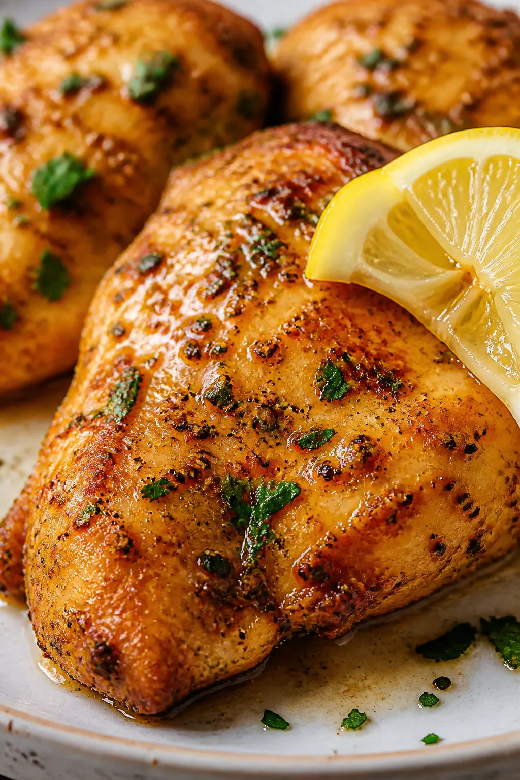 Close-up detail: Air Fryer Lemon Pepper Chicken just out of the basket, golden-brown lightly crisp e