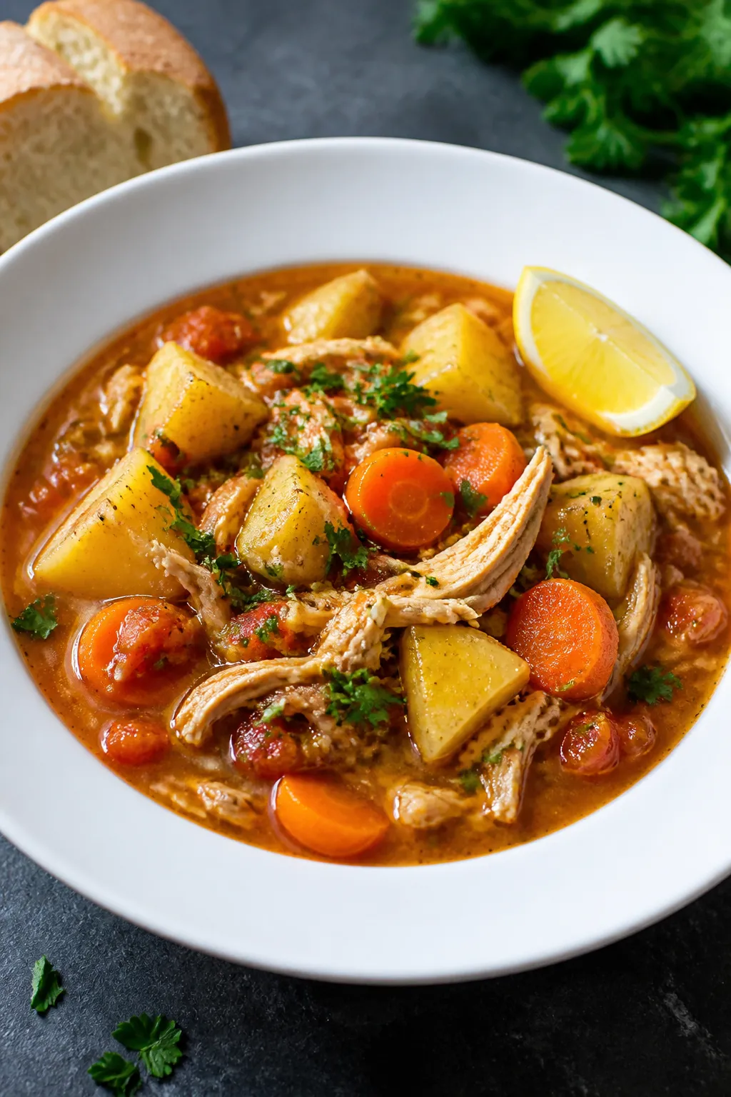 Final plated dish, restaurant-quality: Beautifully plated bowl of Slow Cooker Protein-Packed Chicken