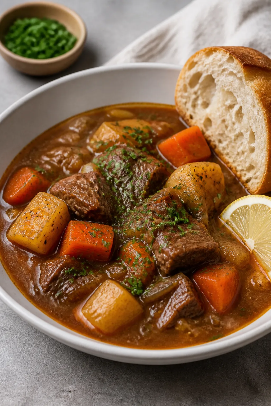 Final plated dish — Restaurant-quality bowl: Beautifully plated Crockpot Protein-Packed Beef Stew