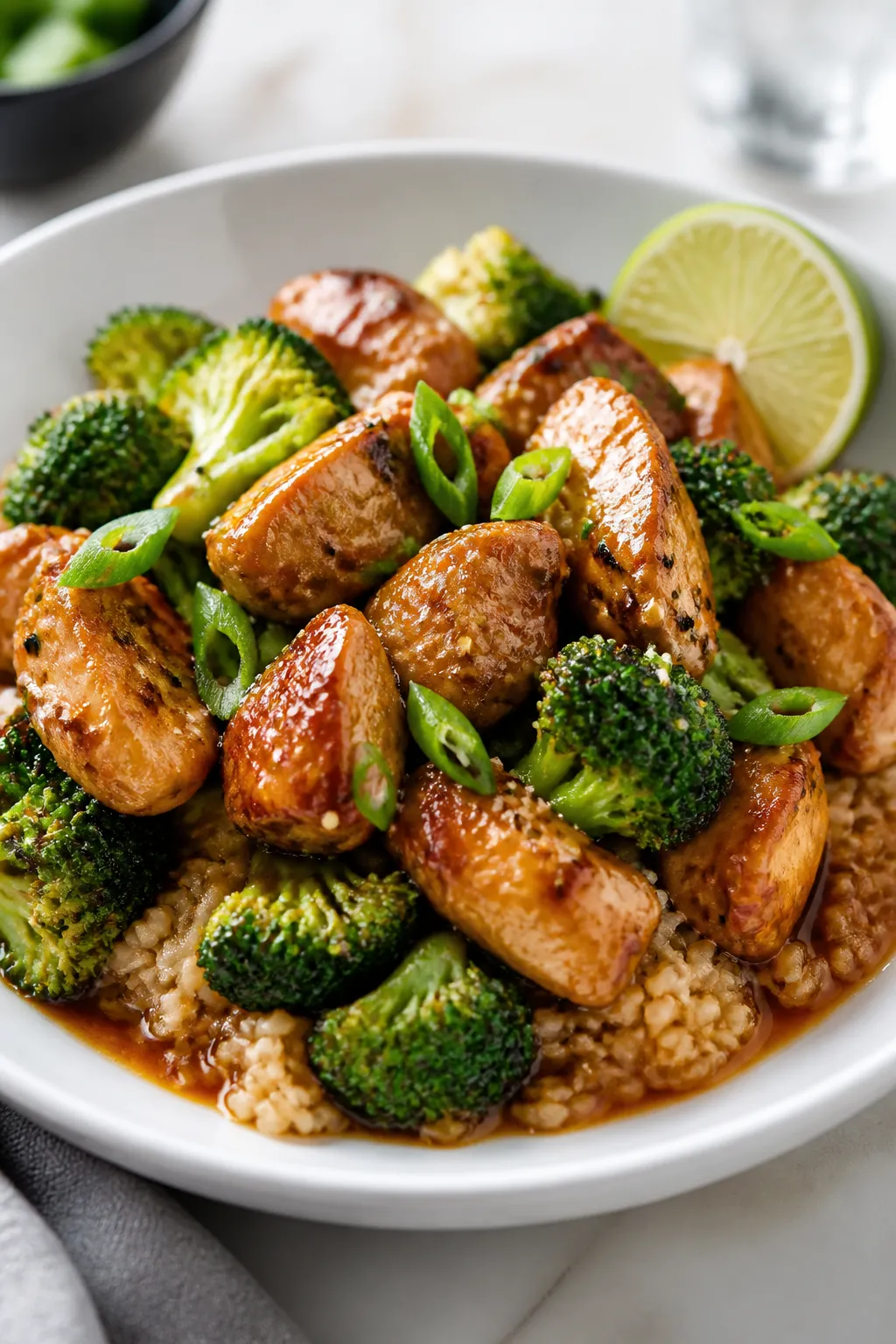 Final plated dish: Restaurant-quality presentation of Healthy High Protein Chicken and Broccoli serv