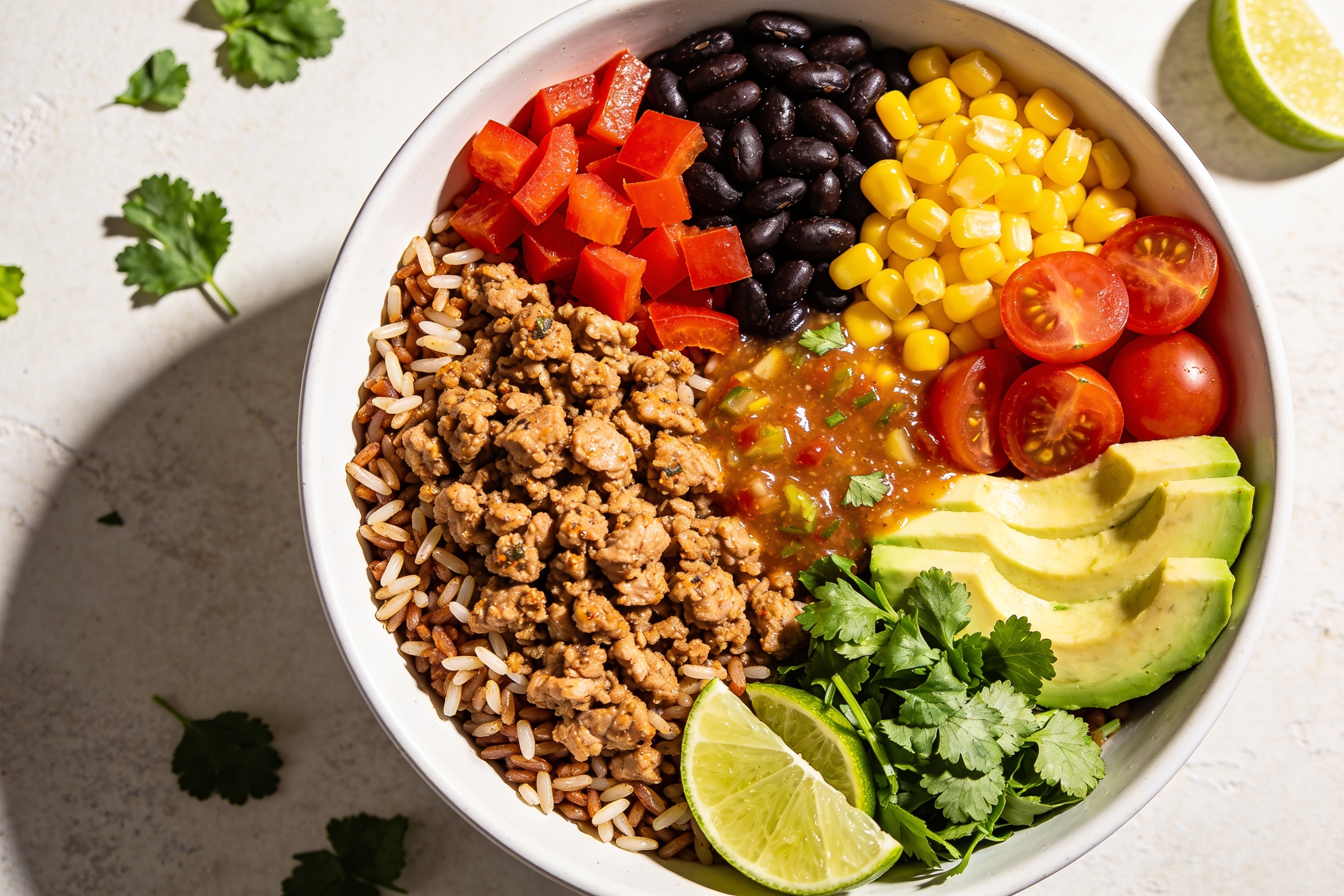 High Protein Ground Turkey Burrito Bowls