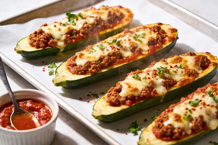 High Protein Ground Turkey Zucchini Boats