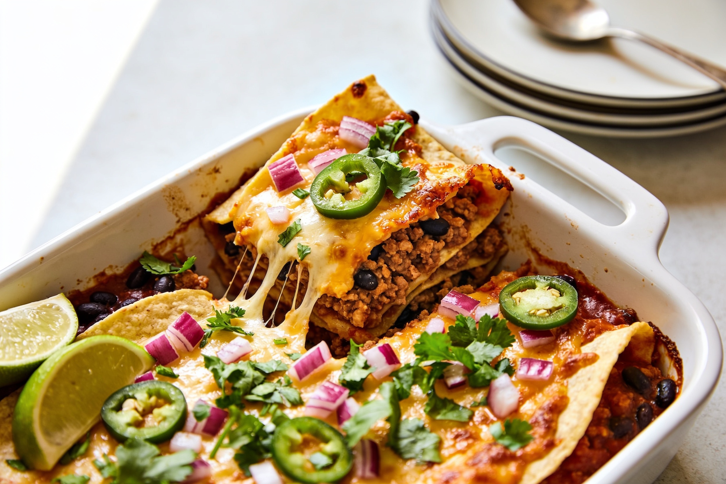 High Protein Ground Turkey Enchilada Bake
