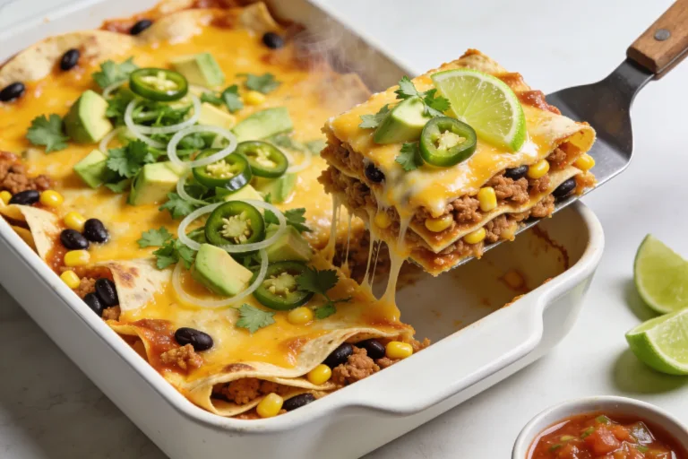 High Protein Ground Turkey Enchilada Casserole