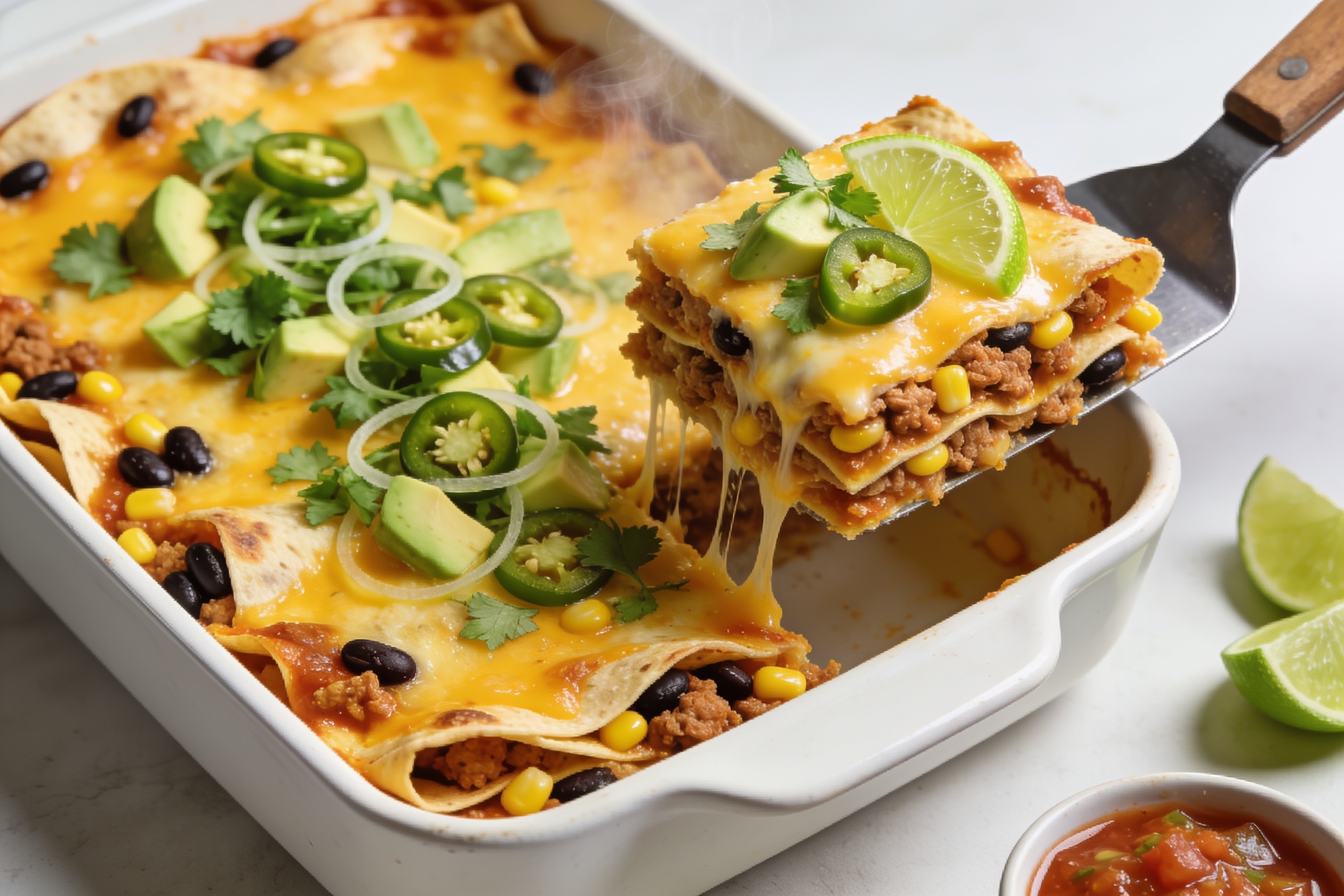 High Protein Ground Turkey Enchilada Casserole