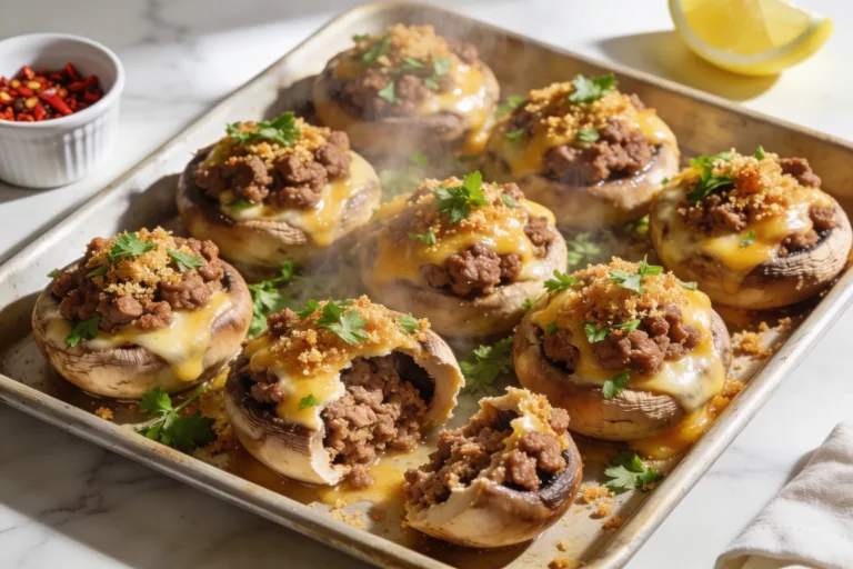 High Protein Ground Turkey Stuffed Mushrooms