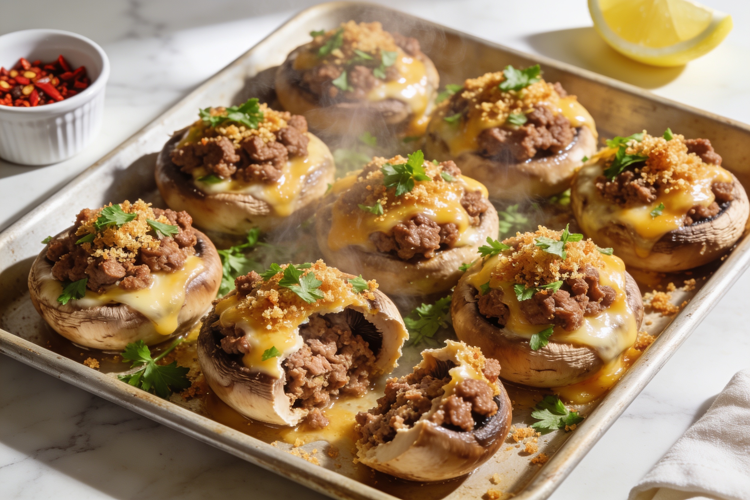 High Protein Ground Turkey Stuffed Mushrooms