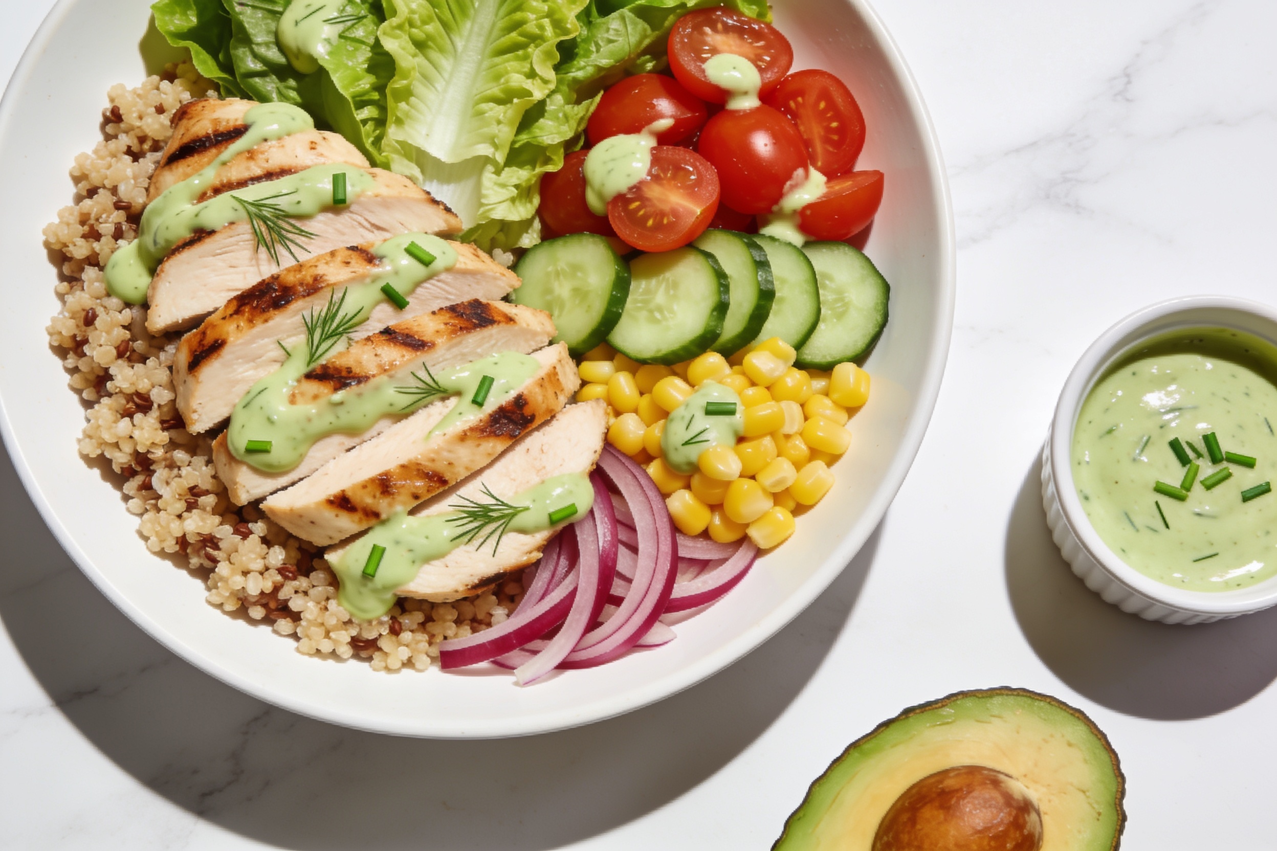 High Protein Avocado Ranch Chicken Bowls