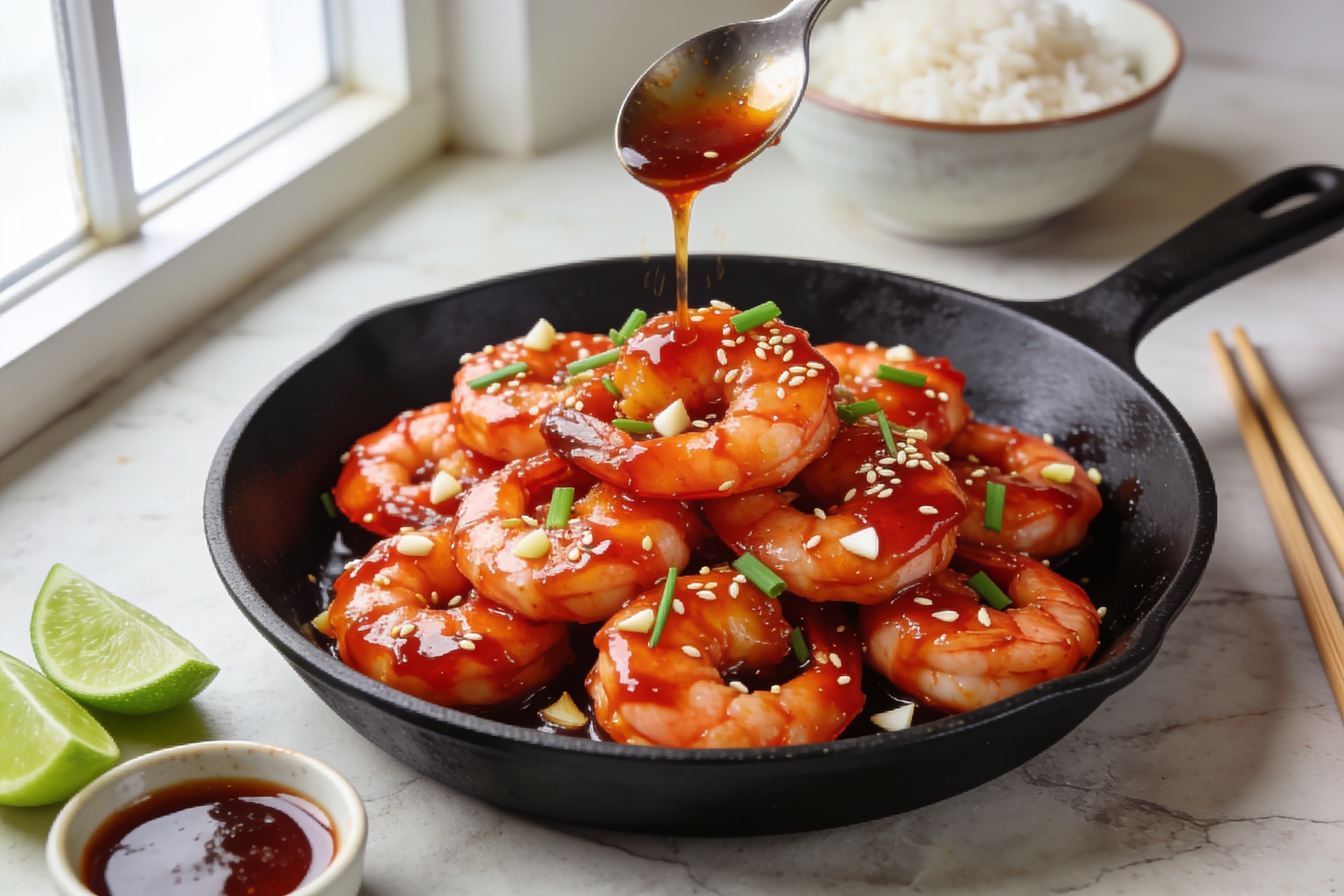High Protein Sriracha Honey Shrimp