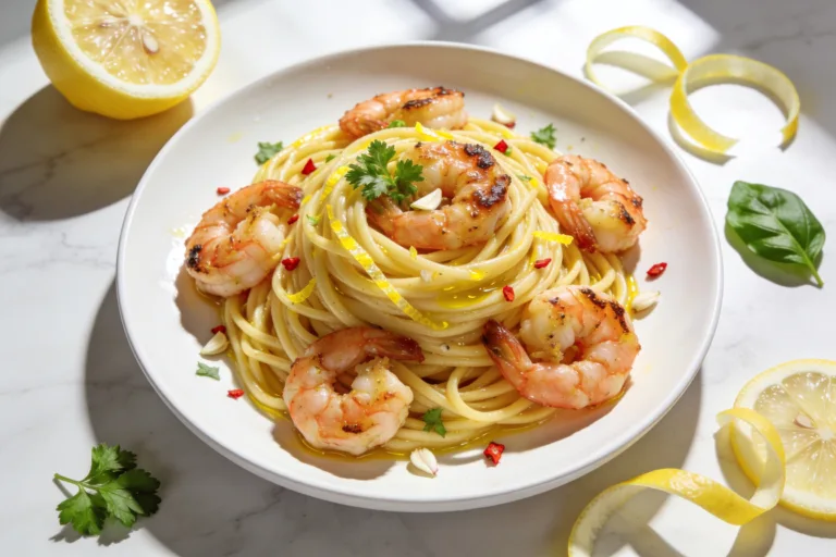 High Protein Lemon Shrimp Pasta