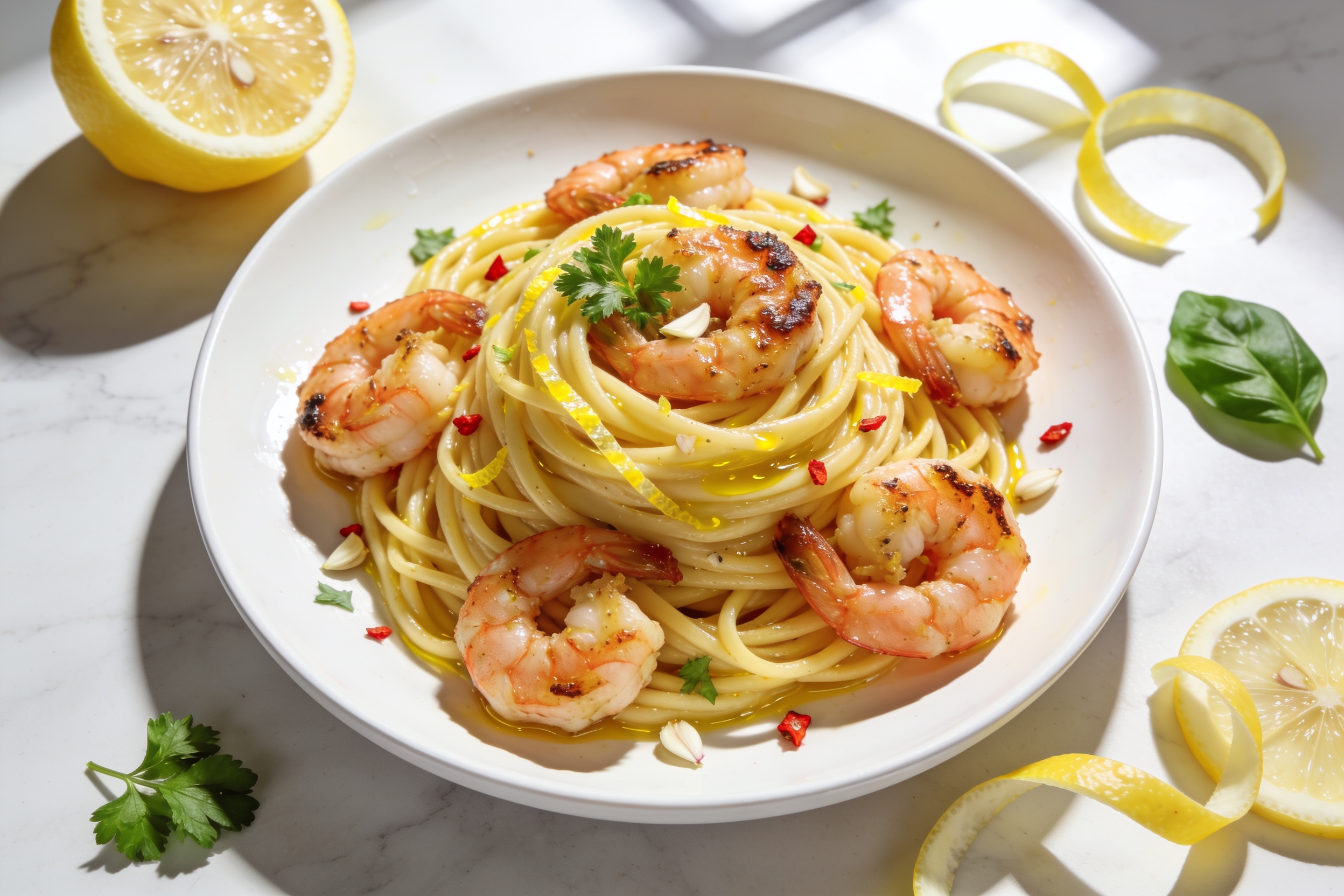 High Protein Lemon Shrimp Pasta