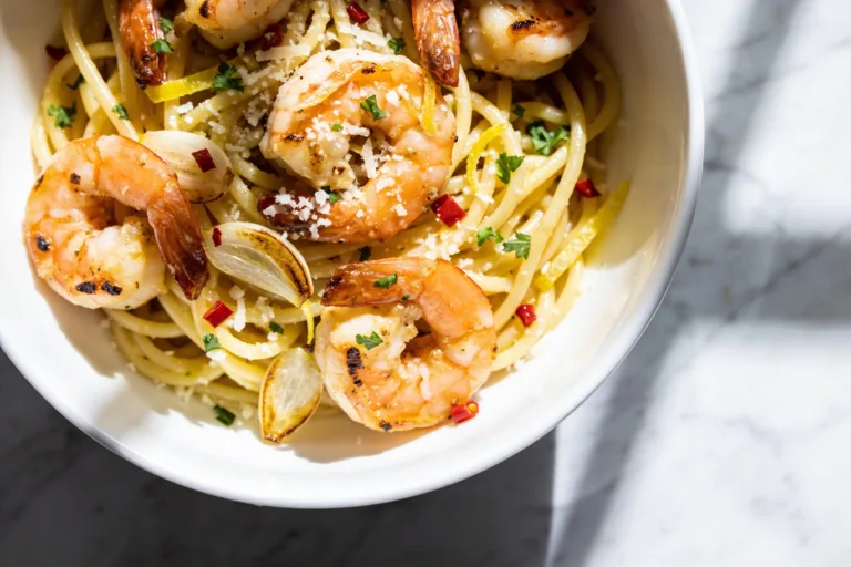 High Protein Garlic Parmesan Shrimp Pasta