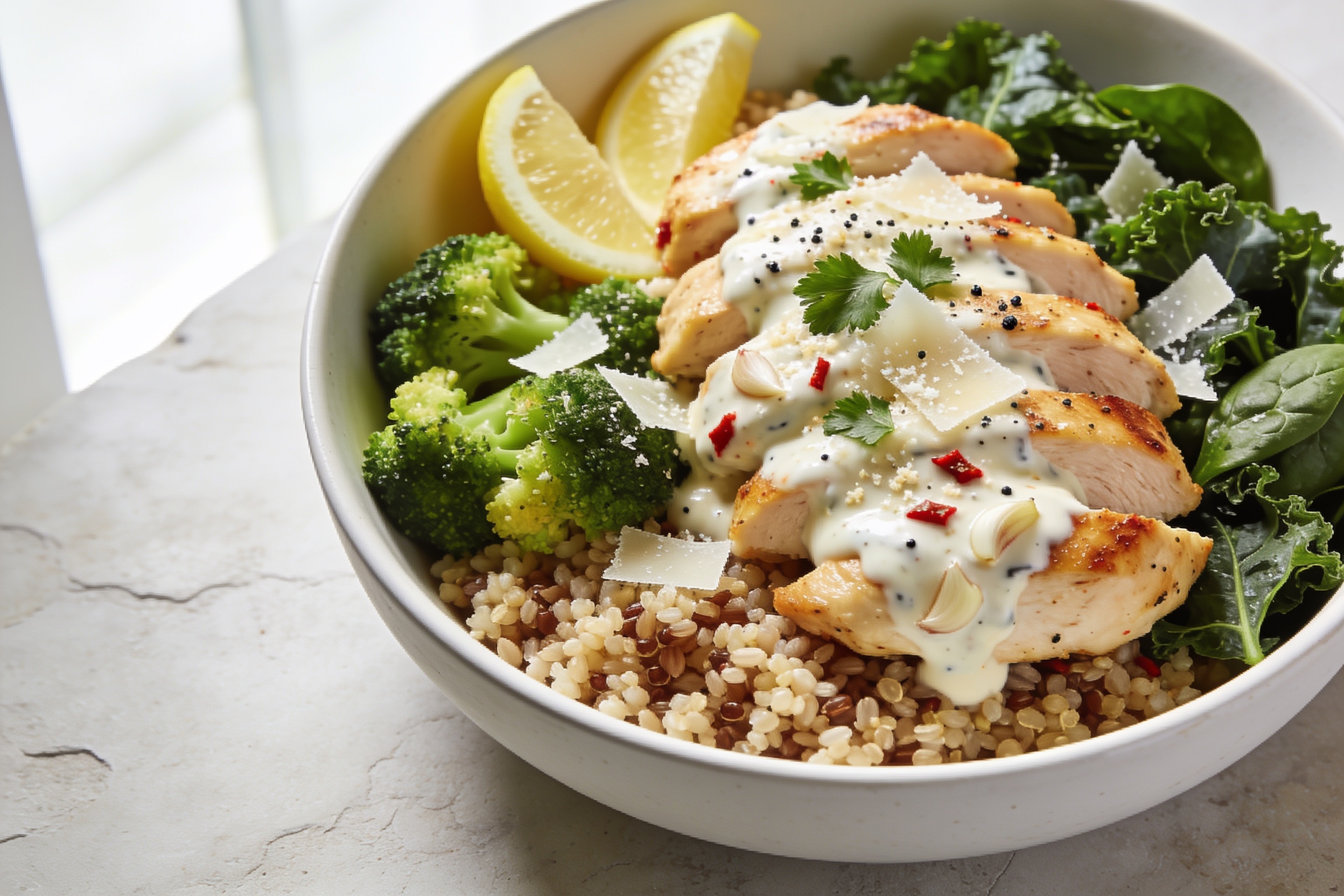 High Protein Garlic Parmesan Chicken Bowls