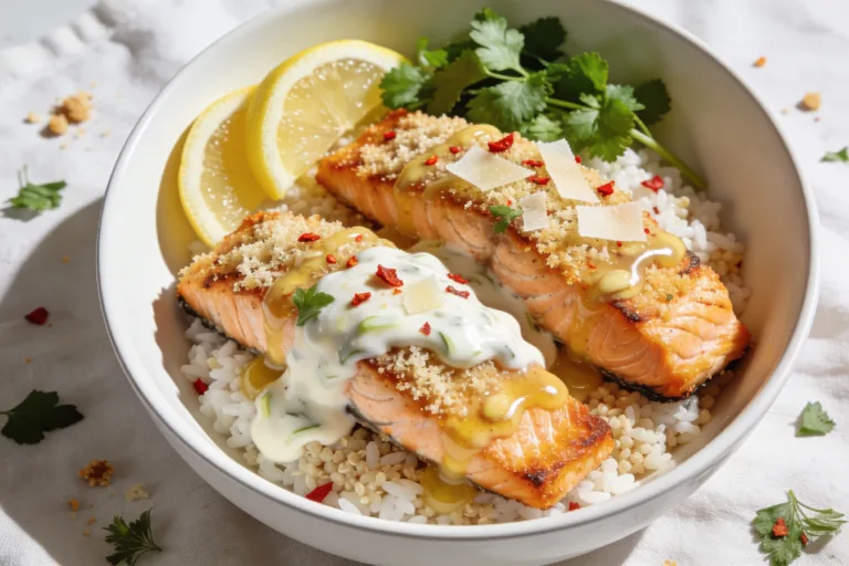 High Protein Garlic Parmesan Salmon Bowls